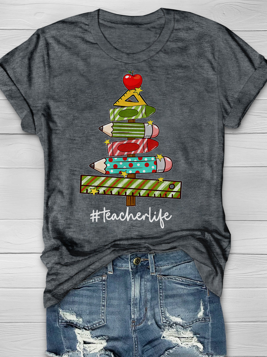Xmas Teacher Christmas Tree Teach Print Graphic T-shirts