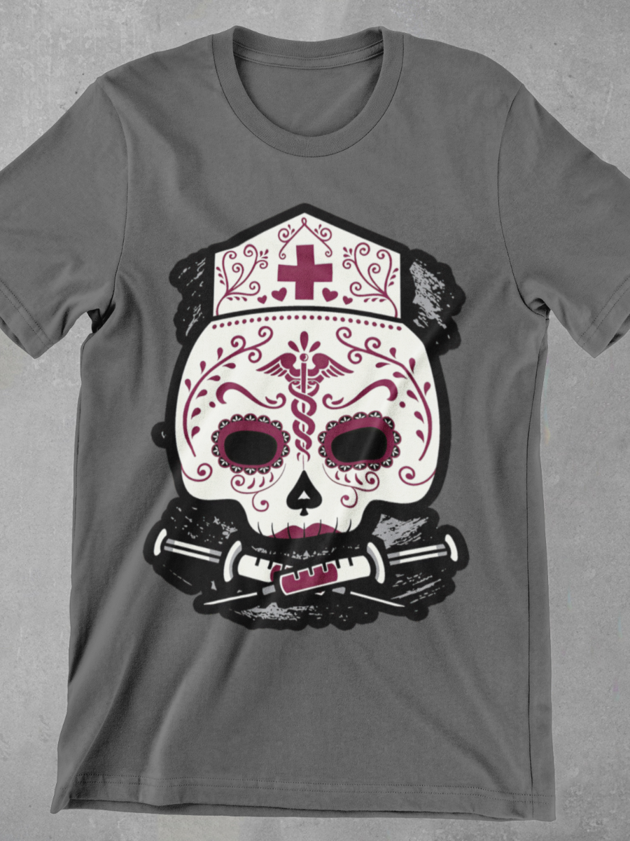 Sugar Skull Nurse Graphic T-shirt