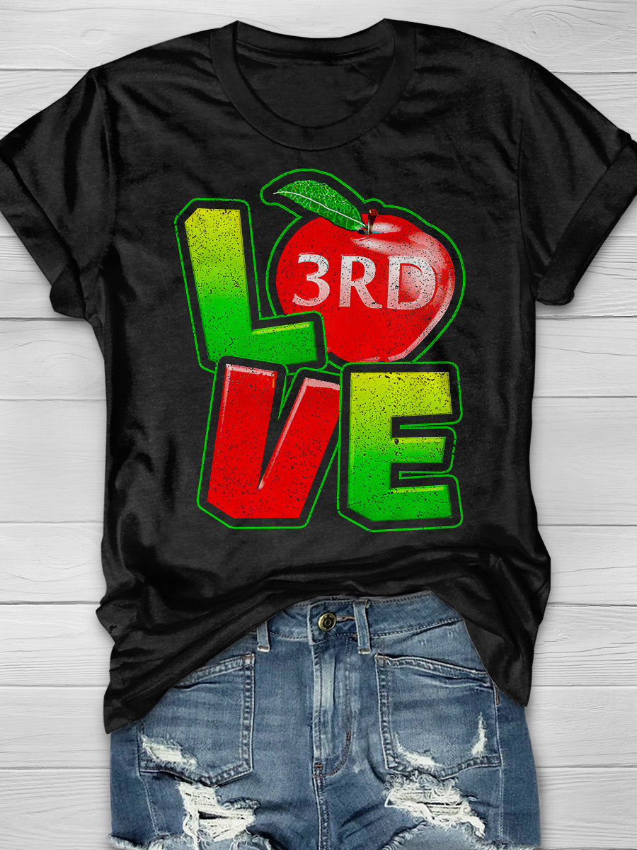3rd Grade Teacher Love Apple Print Graphic T-shirts