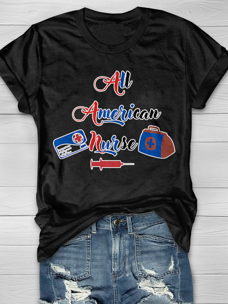 All American Nurse Print Short Sleeve T-shirt