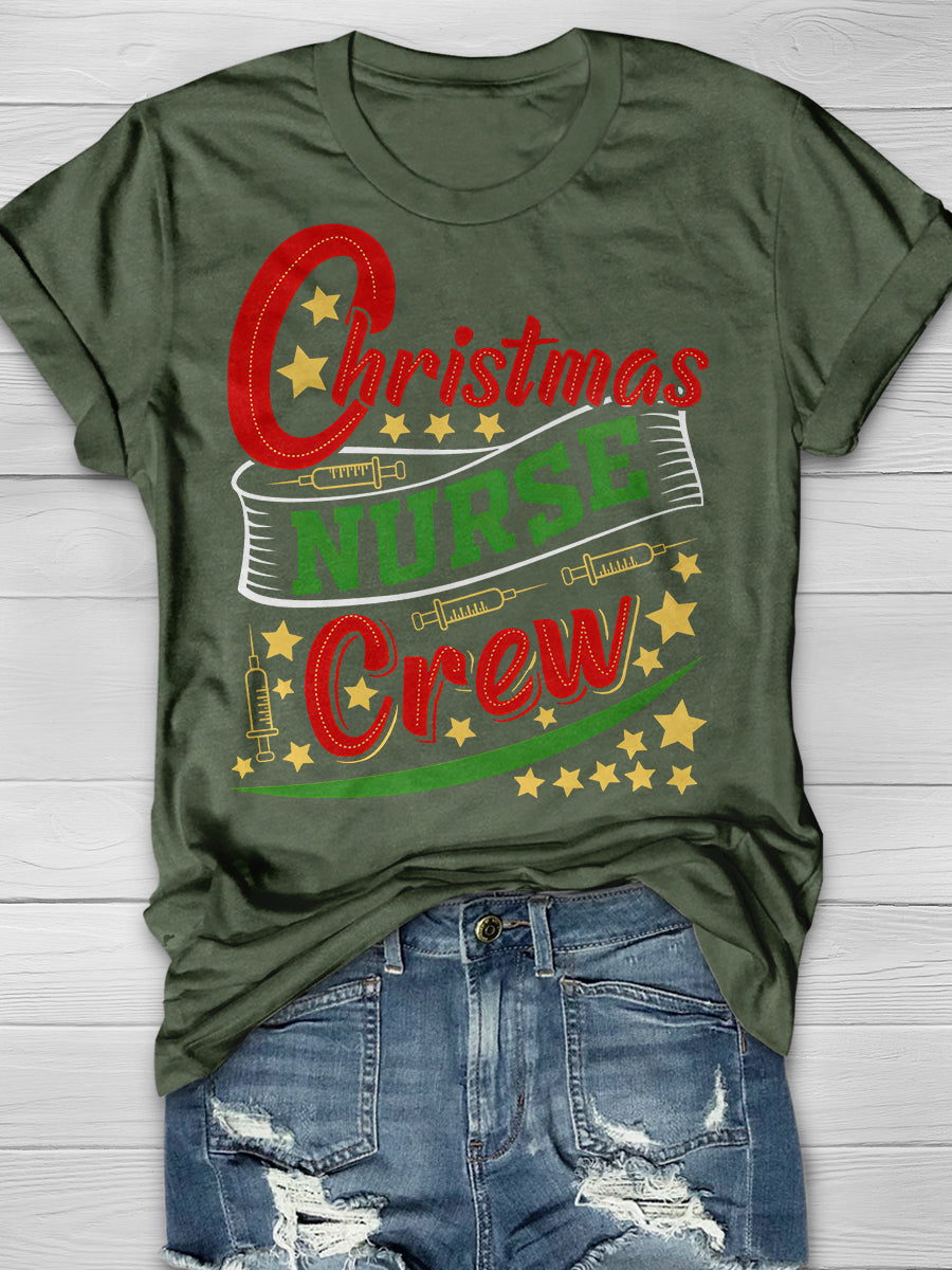 Christmas Nurse Crew Print Short Sleeve T-shirt