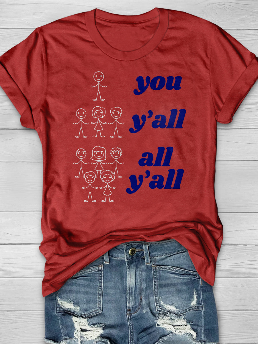 Funny Y'All Grammar Print Graphic T-shirts