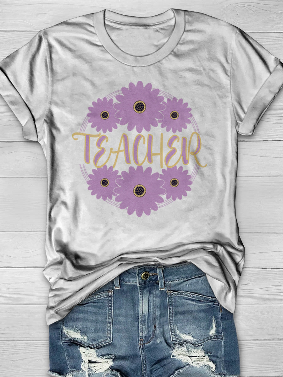 Teacher Flower Print Graphic T-shirts
