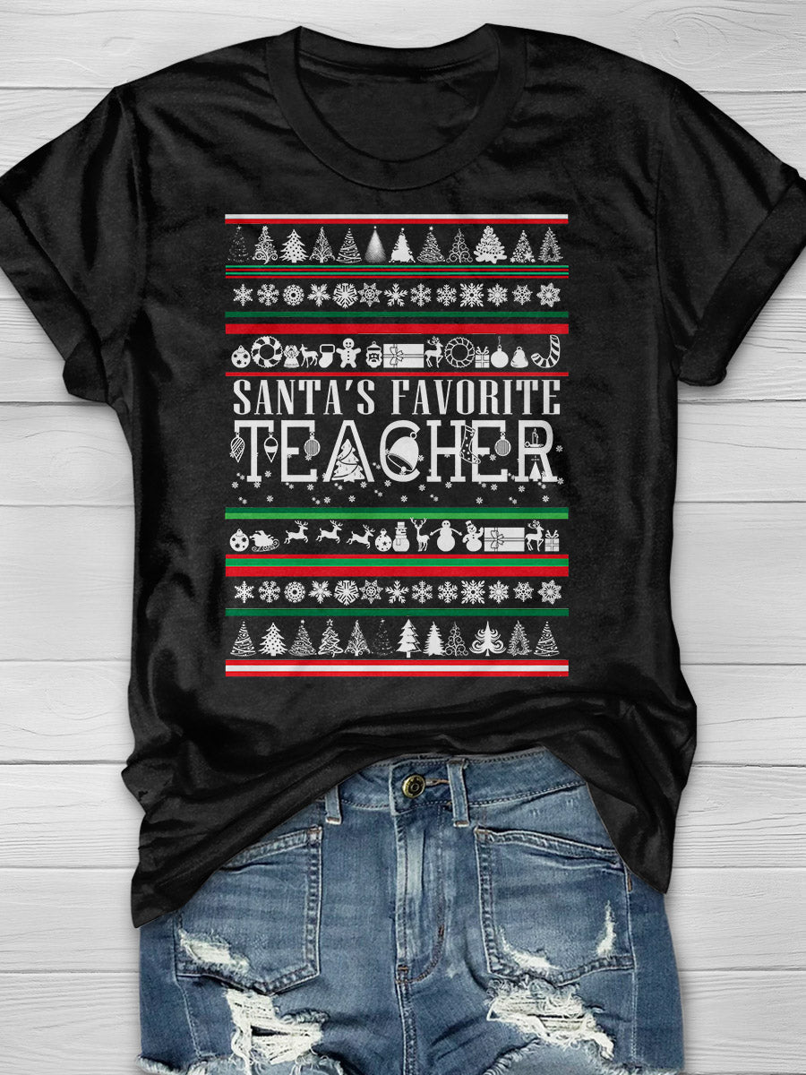 Santa's Favorite Teacher Print Graphic T-shirts