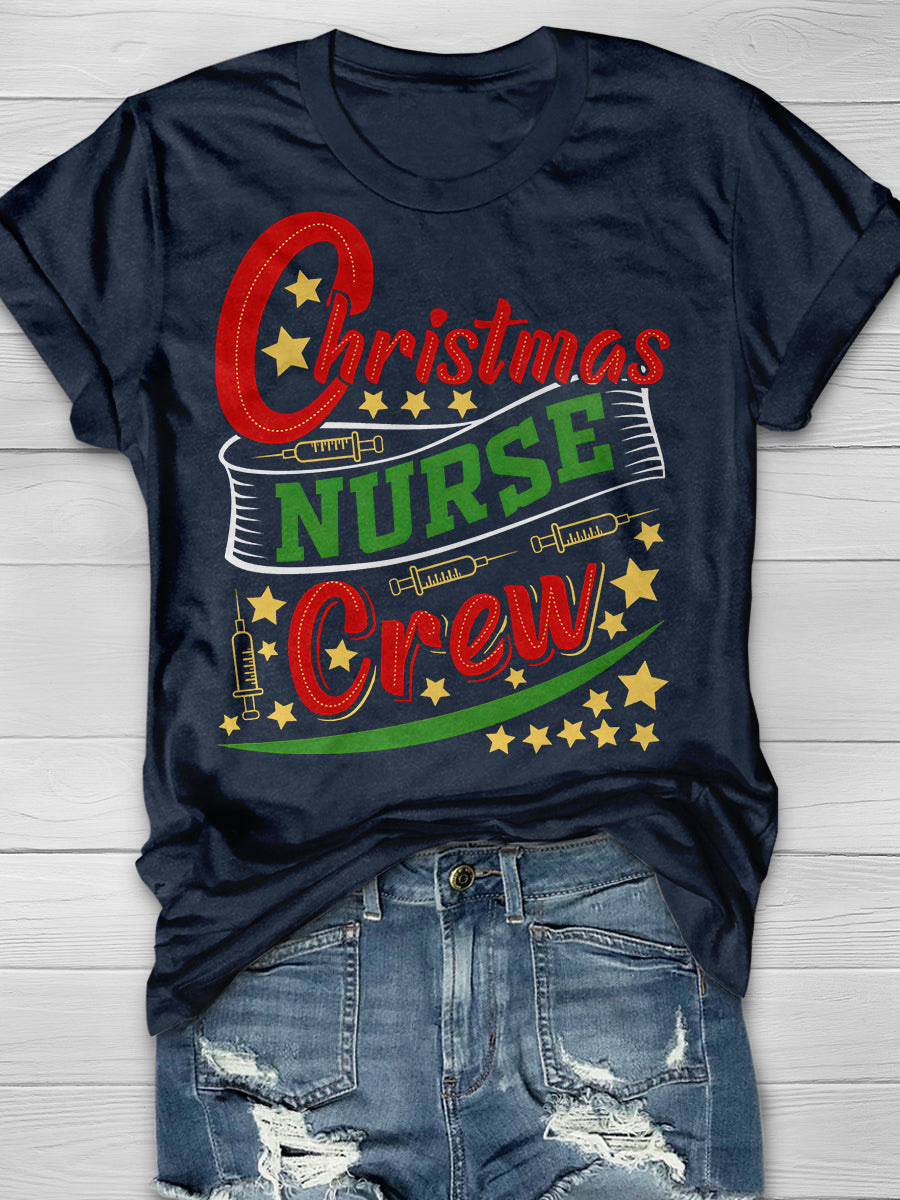 Christmas Nurse Crew Print Short Sleeve T-shirt