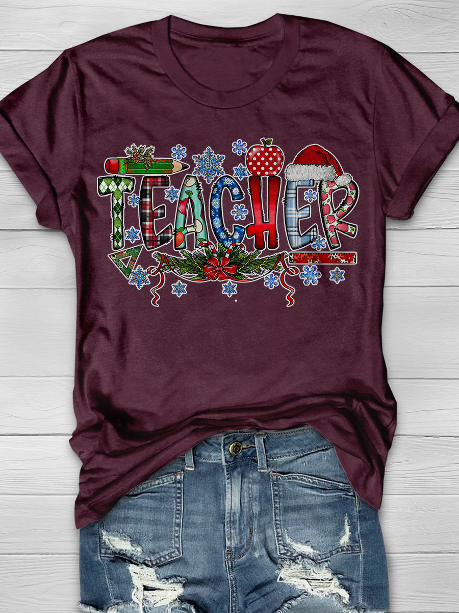 Teacher Christmas Print Graphic T-shirts