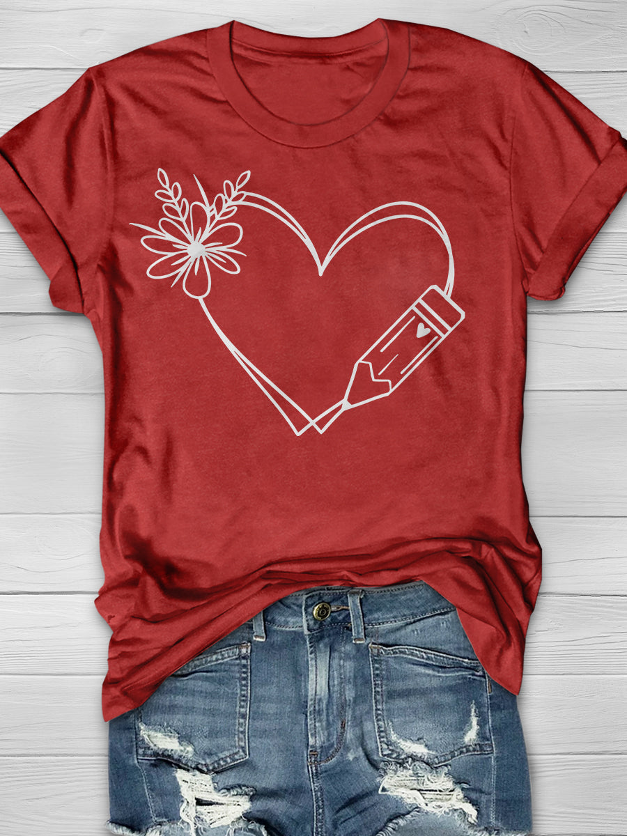 Teacher Heart Print Graphic T-shirts