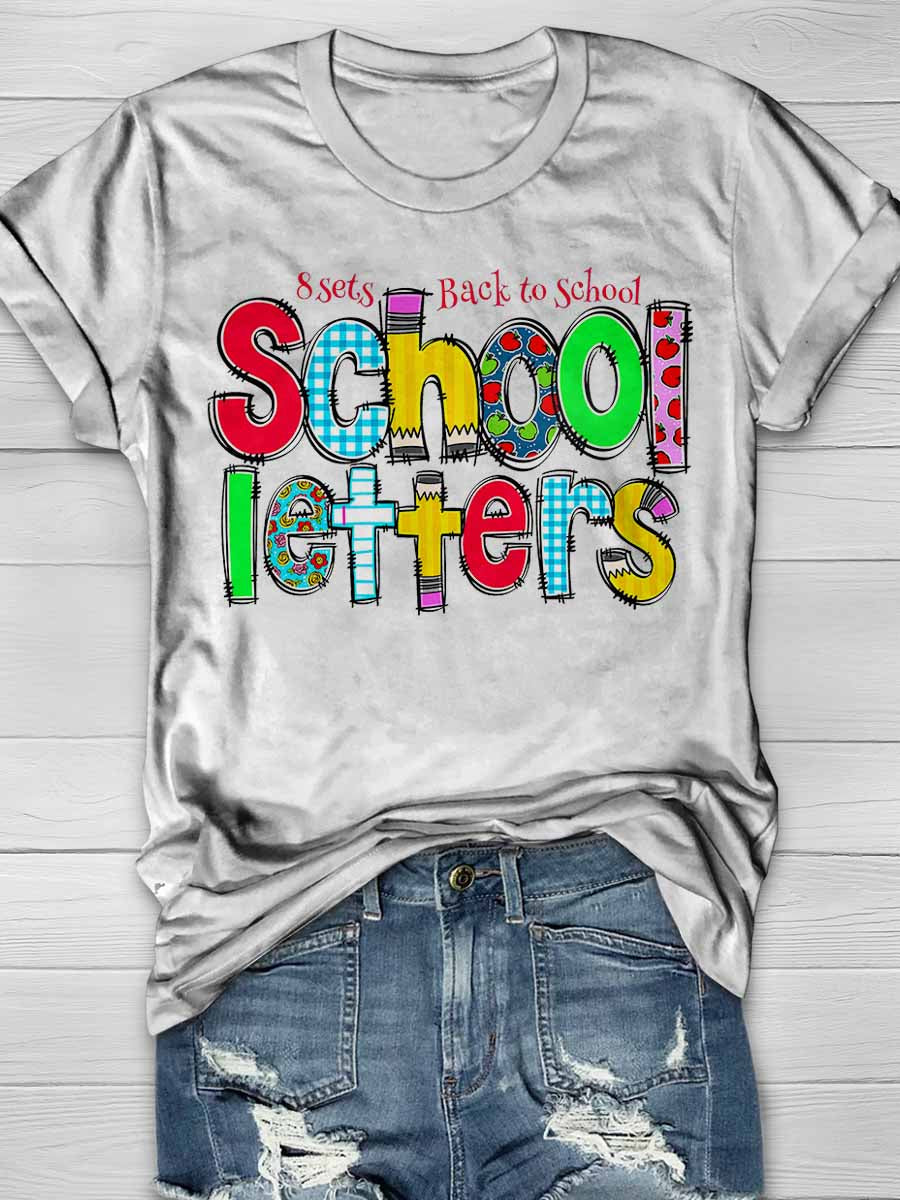 8 Sets Back to School letters Print Graphic T-shirts
