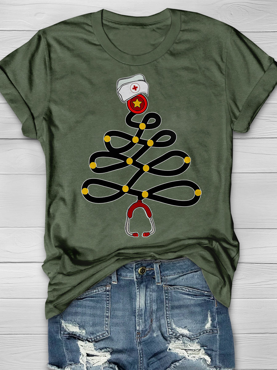 Christmas Nurse Print Short Sleeve T-shirt