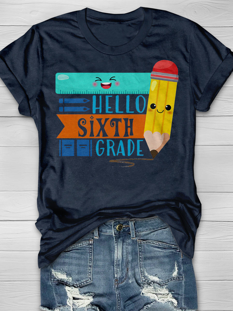 Hello Sixth Grade Print Graphic T-shirts
