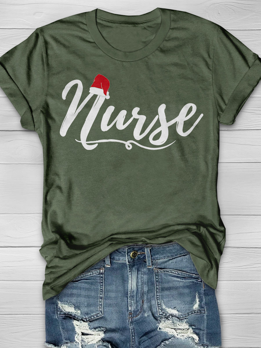 Christmas Nurse Print Short Sleeve T-shirt