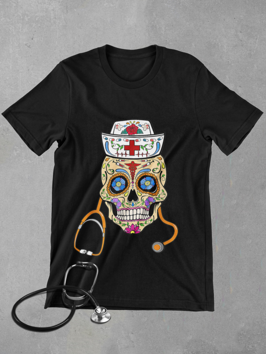 Vintage Skeleton Nurse Graphic T-shirt