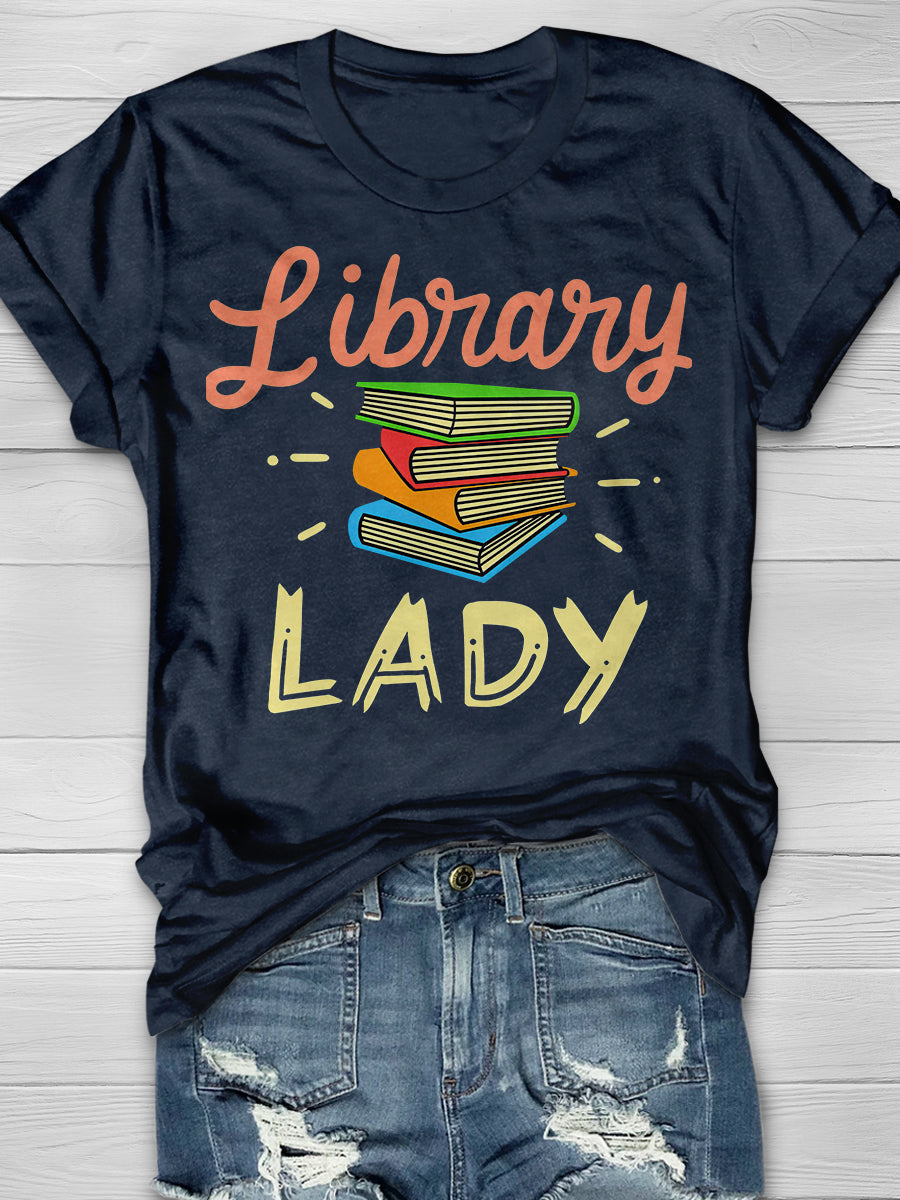 Library Lady Print Graphic T-shirts
