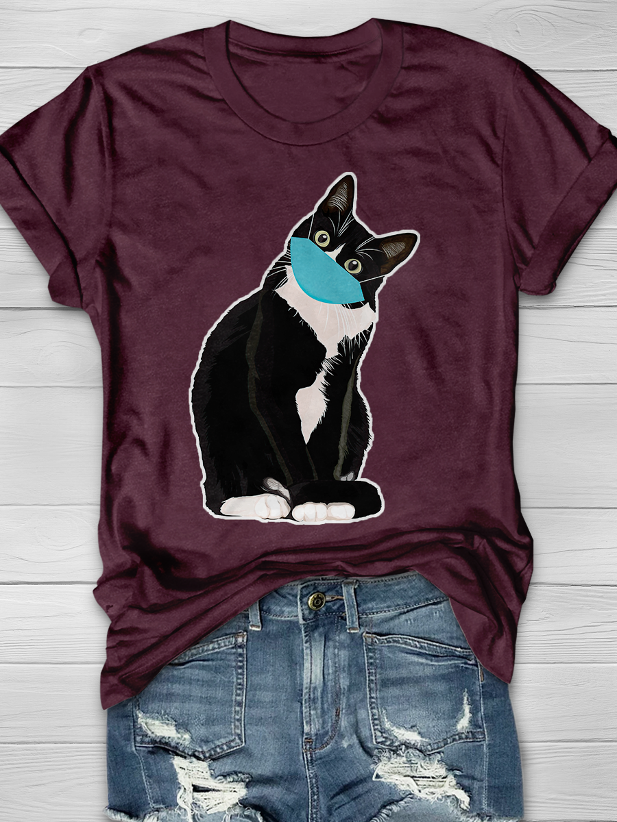Cats Need Protection Print T-shirt