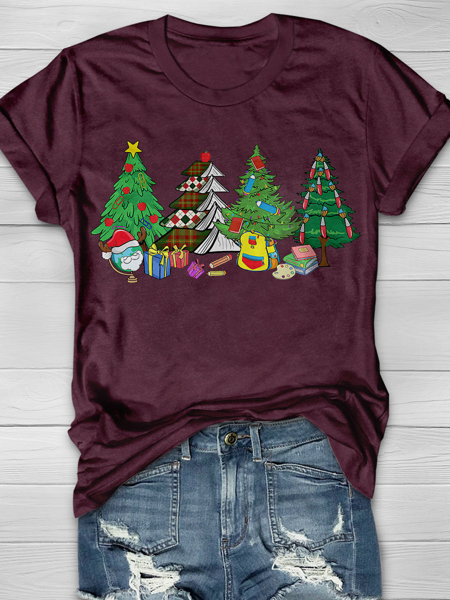 Christmas Tree Merry Teacher Print Graphic T-shirts