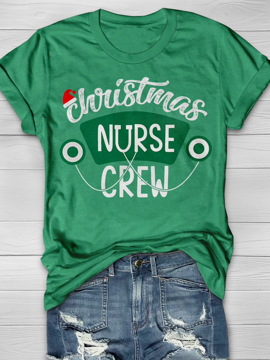 Christmas Nurse Crew Print Short Sleeve T-shirt