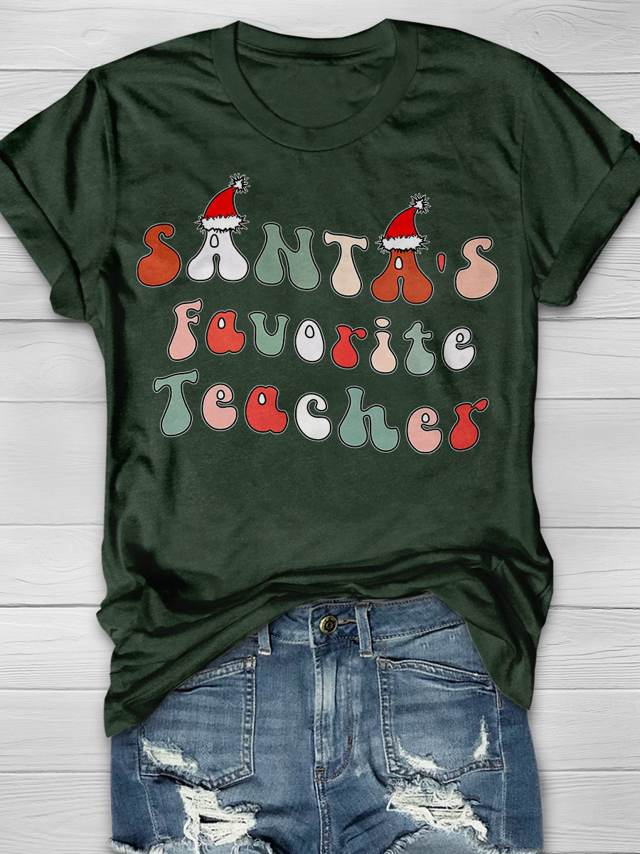 Santa's Favorite Teacher Print Graphic T-shirts