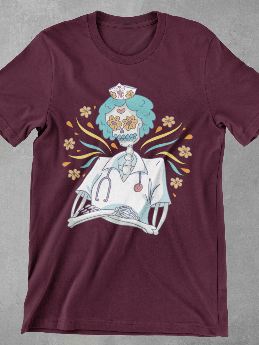 Skeleton Night Shift Nurse Graphic T-shirt