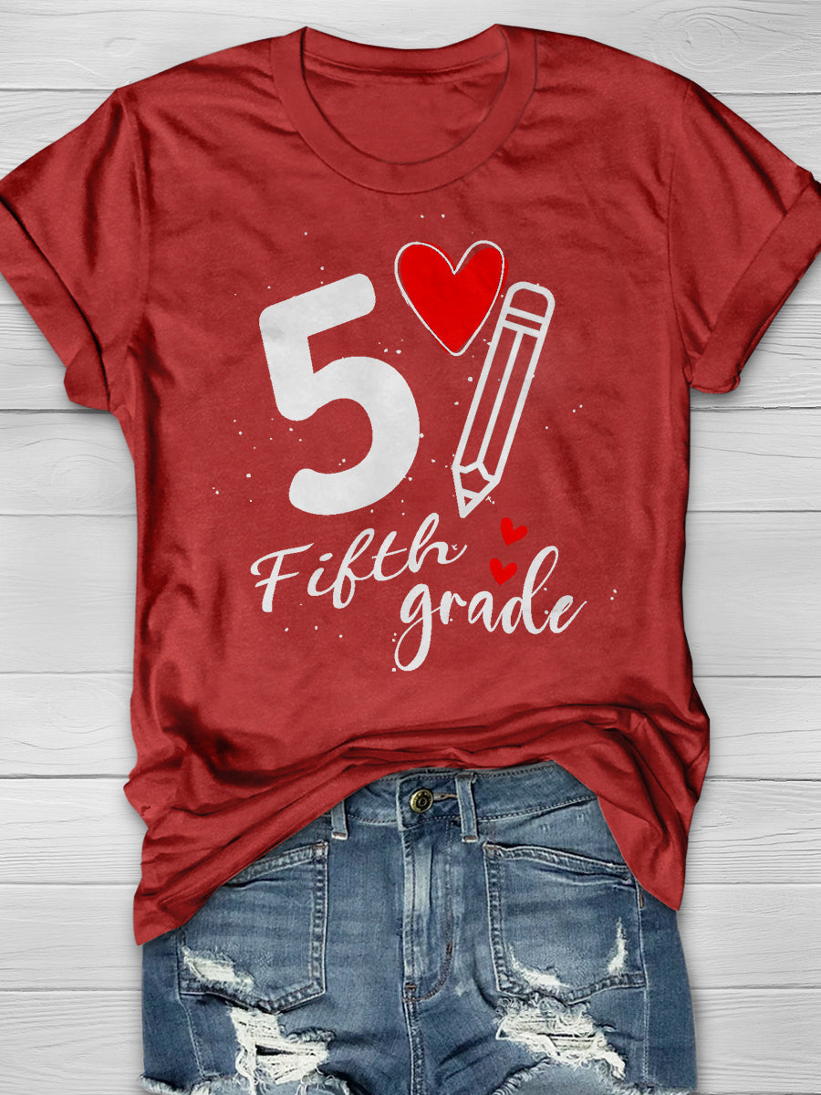 5 Fifth Grade Print Graphic T-shirts