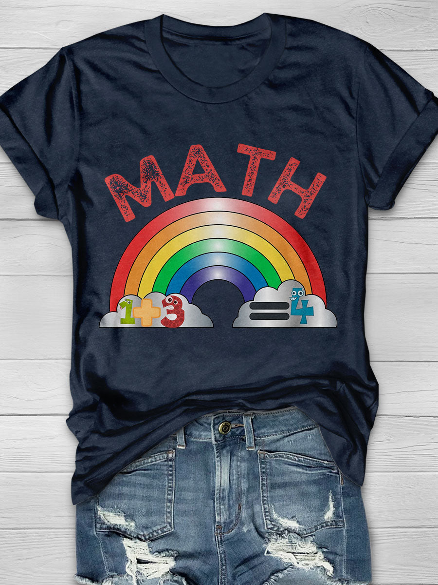 Math Teacher With Rainbow Print Short Sleeve T-shirt