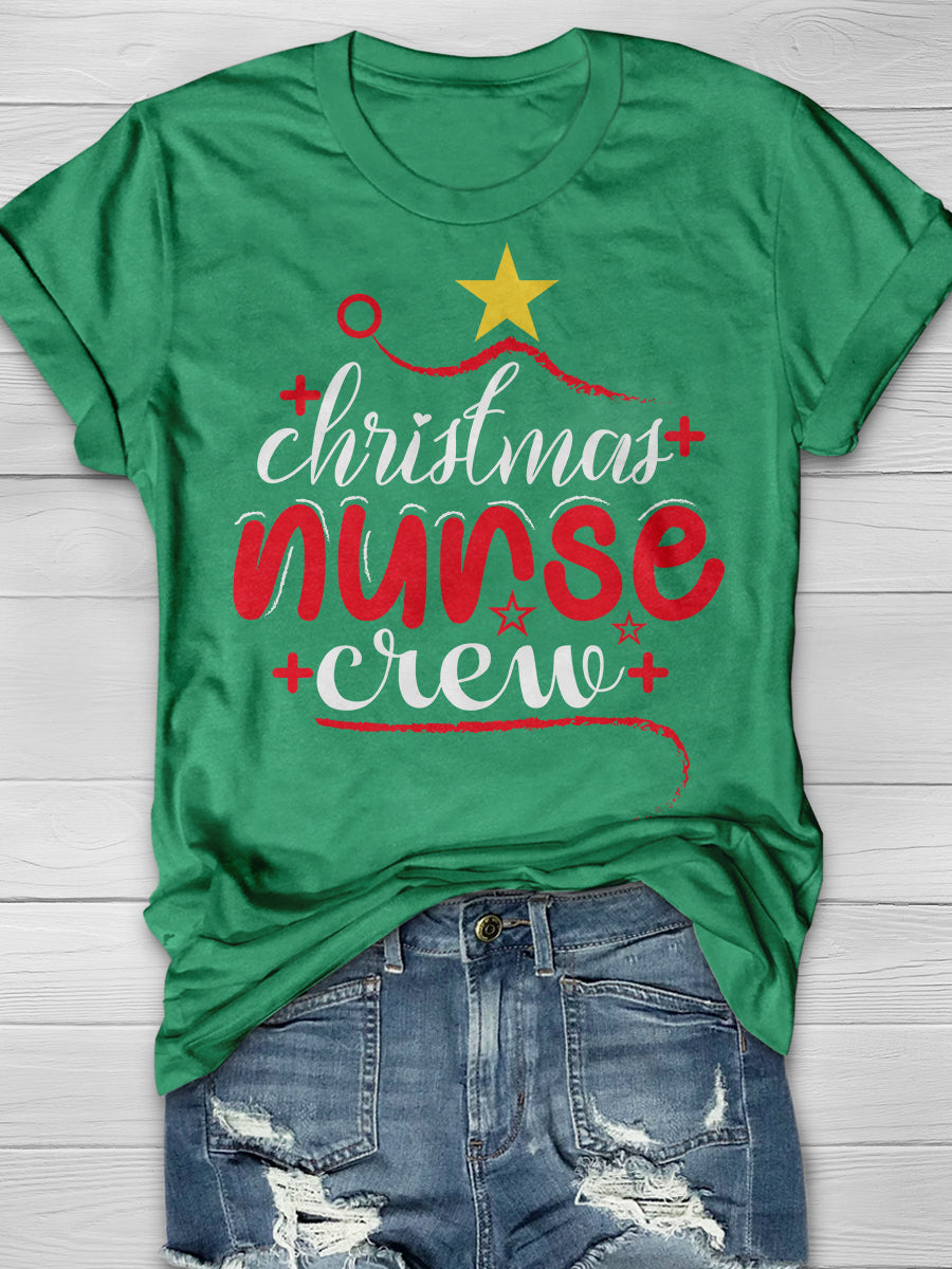 Christmas Nurse Crew Print Short Sleeve T-shirt
