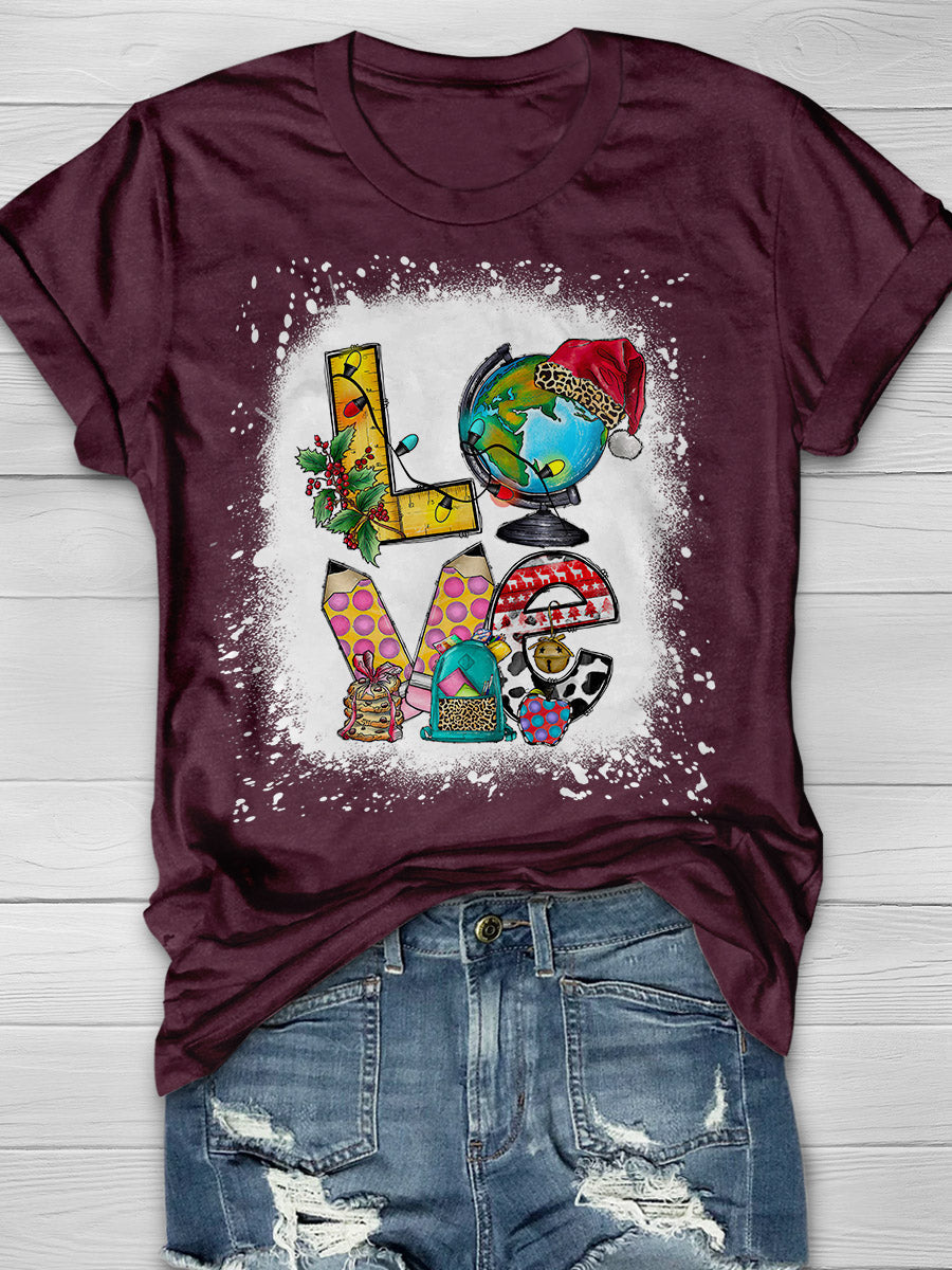 Love Christmas School Print Graphic T-shirts