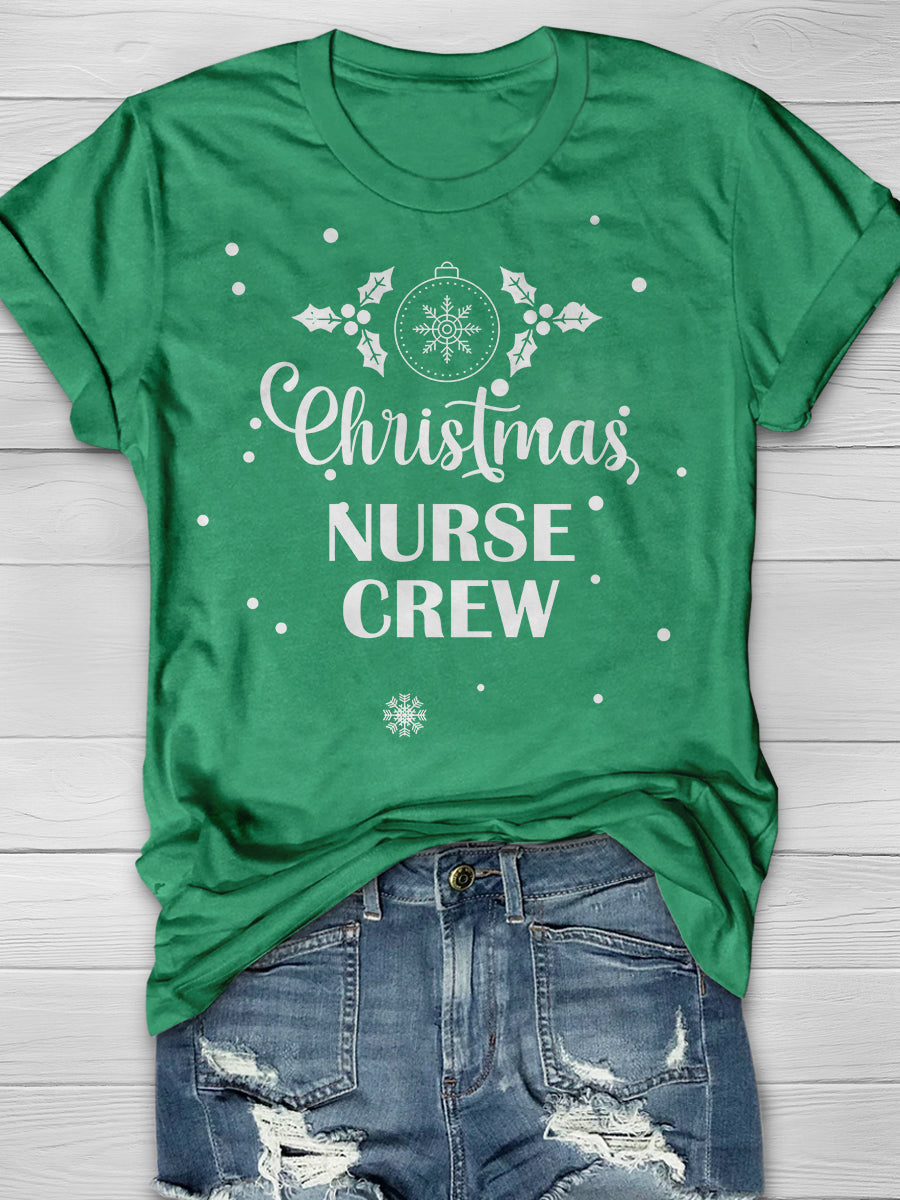 Christmas Nurse Crew Print Short Sleeve T-shirt