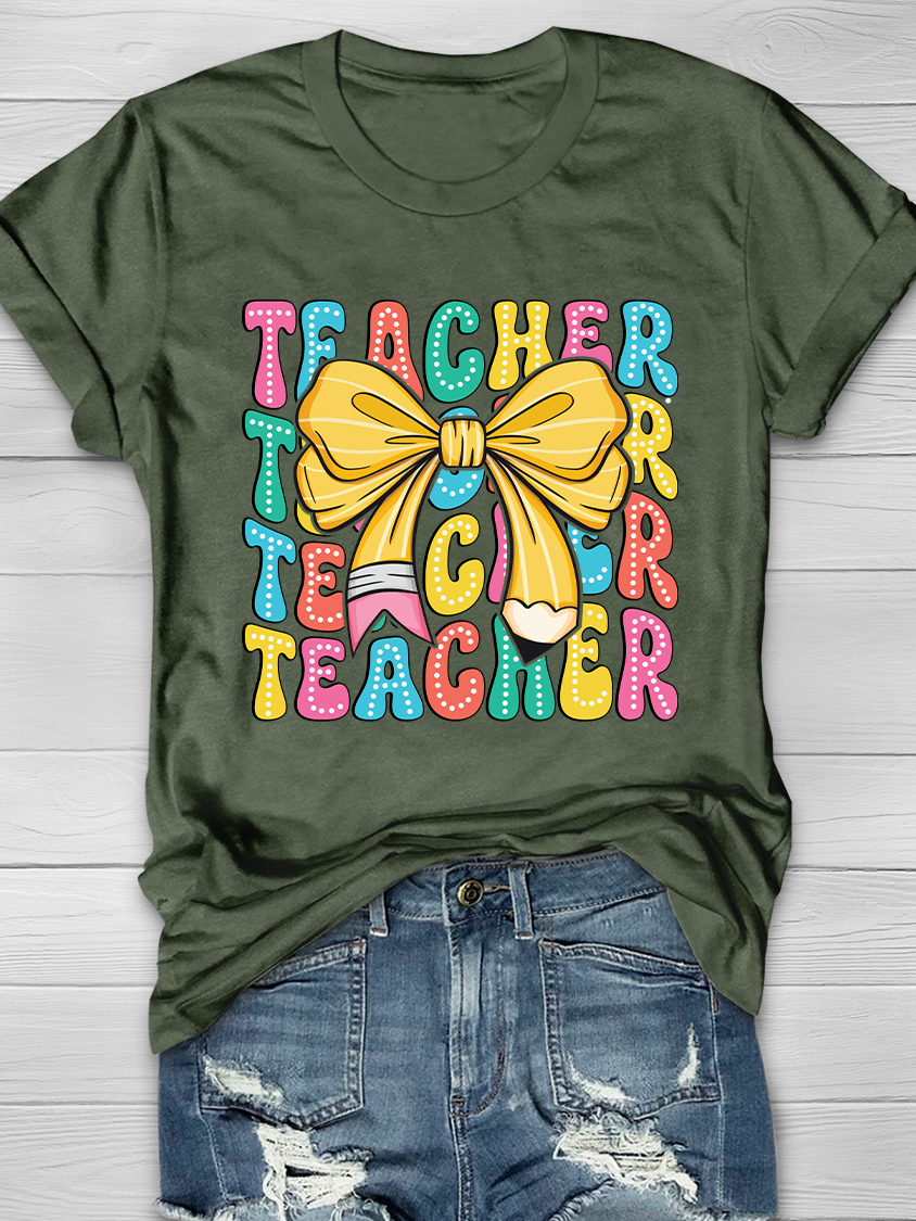 Teacher Pencil Bow Graphic T-shirts