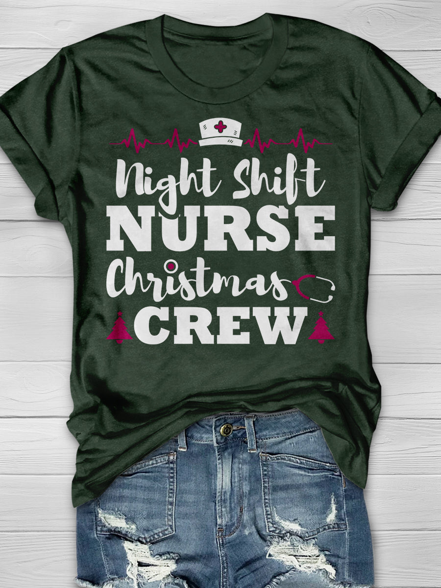Christmas Night Shift Nurse Print Short Sleeve T-shirt