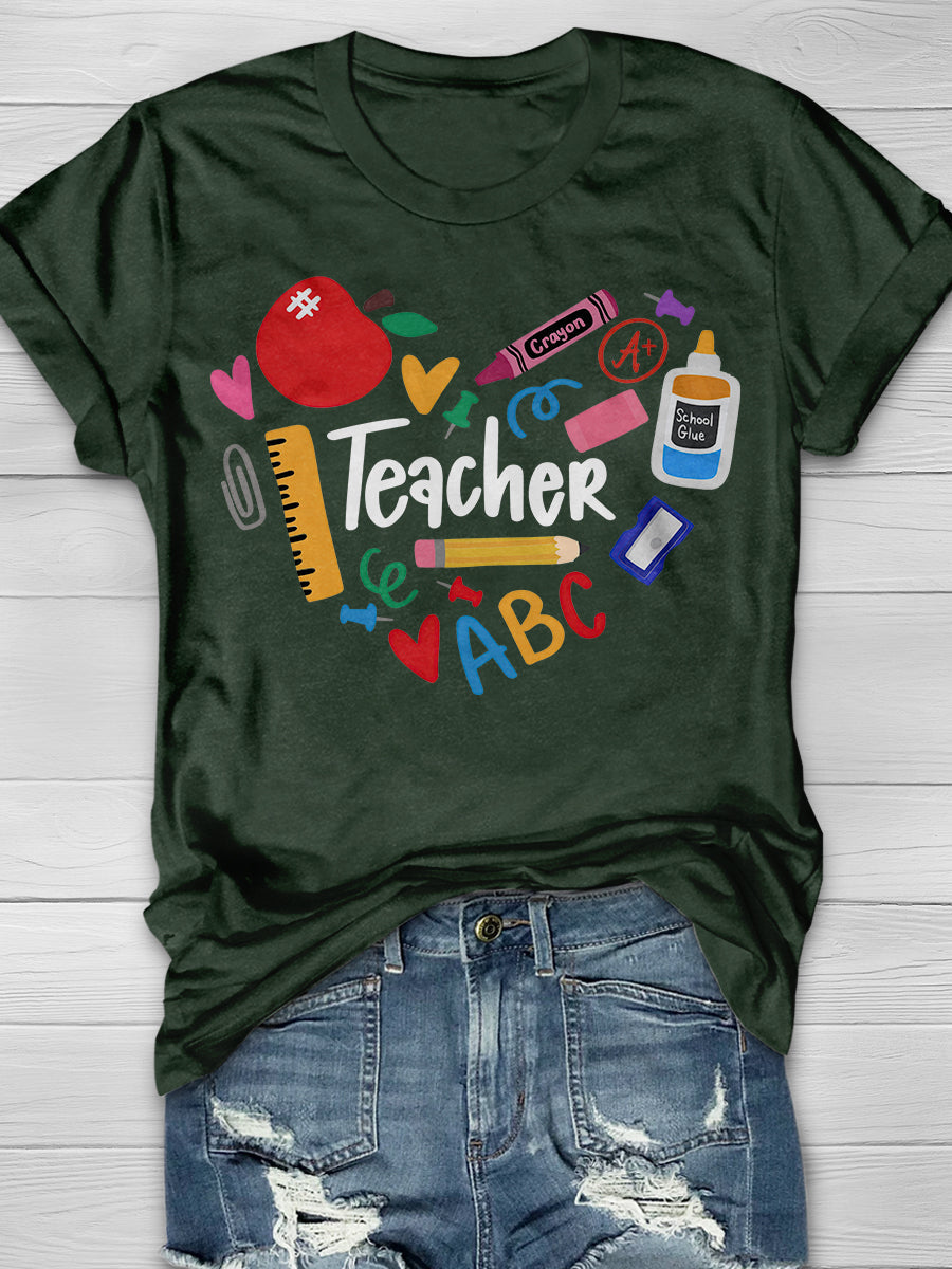 Teacher Heart Print Graphic T-shirts