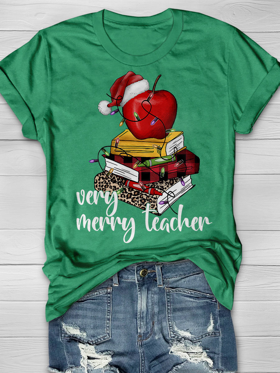 Very Merry Teacher Print Graphic T-shirts