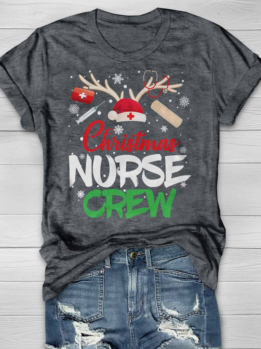Christmas Nurse Crew Print Short Sleeve T-shirt