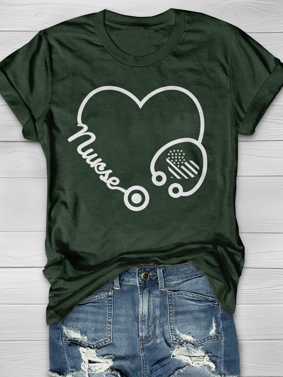 American Nurse With Stethoscope Print Short Sleeve T-shirt