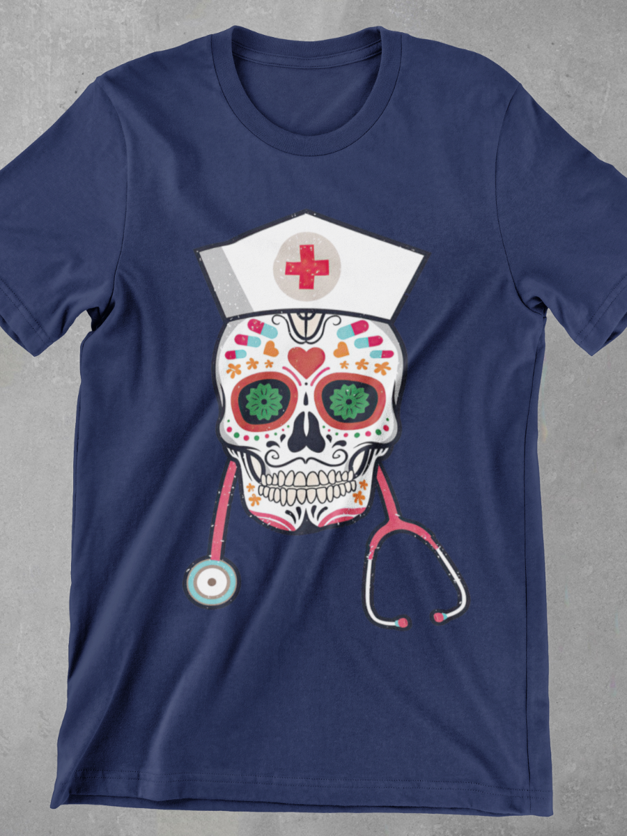 Painted Skeleton Nurse Graphic T-shirt