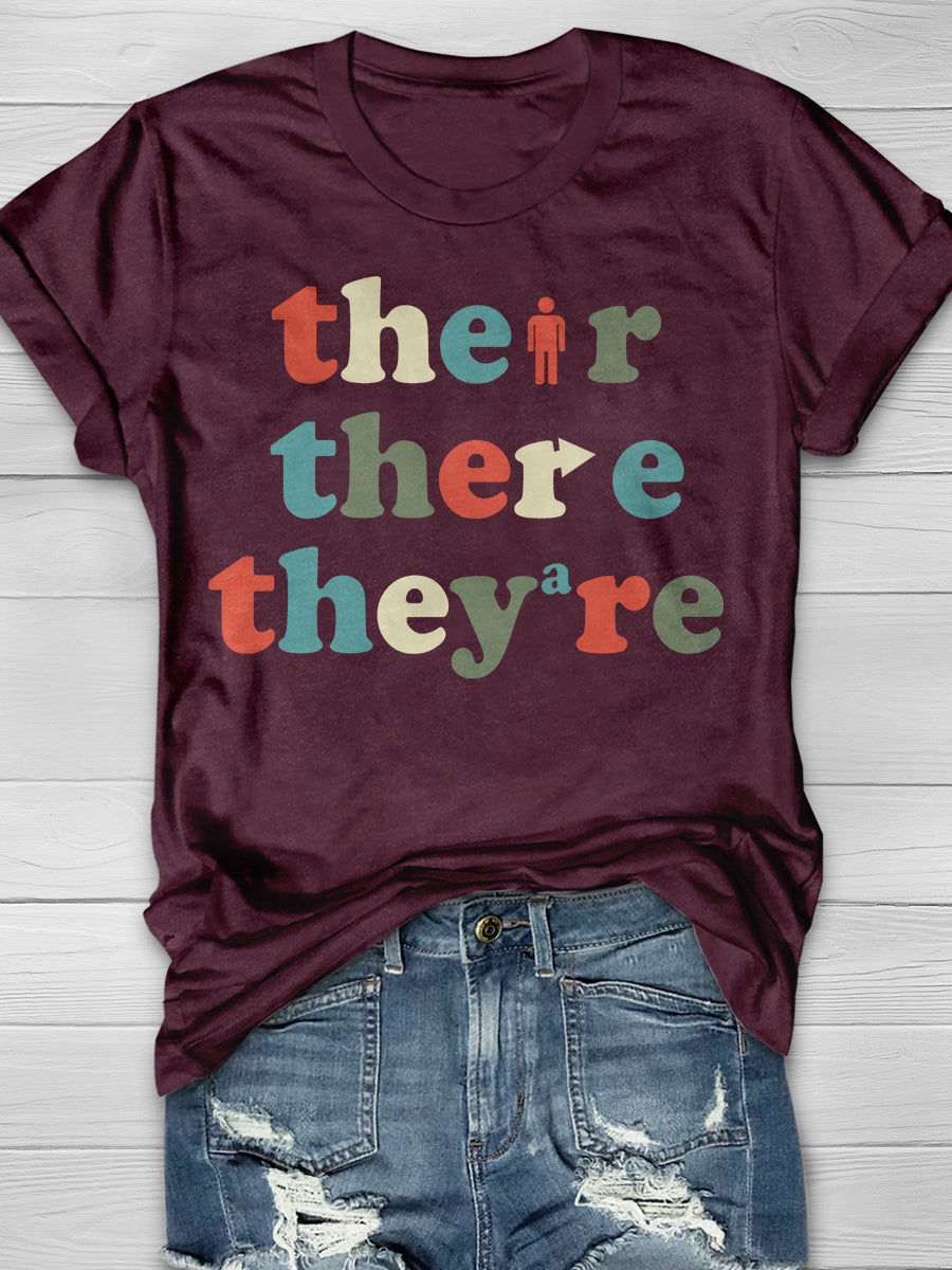 Their There They’re Grammar Print Graphic T-shirts