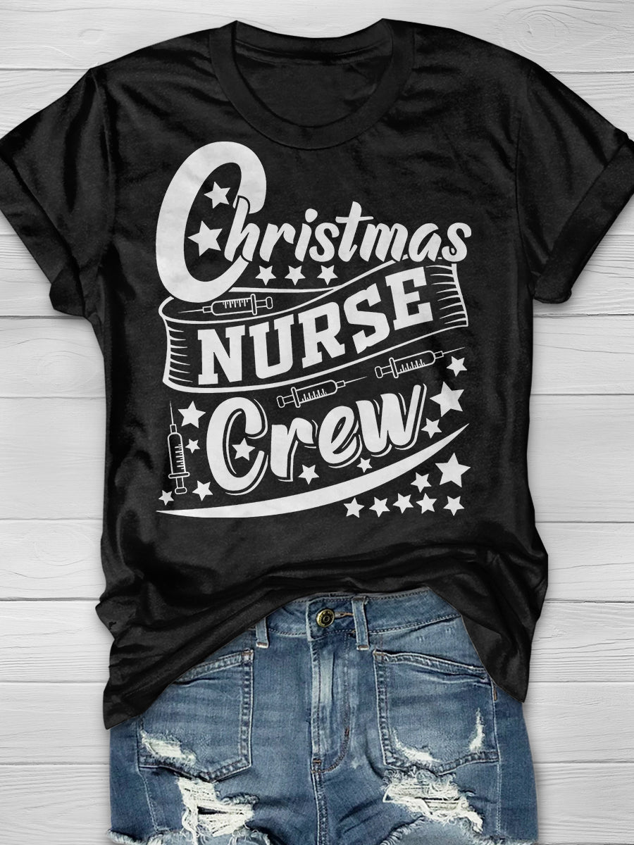 Christmas Nurse Crew Print Short Sleeve T-shirt