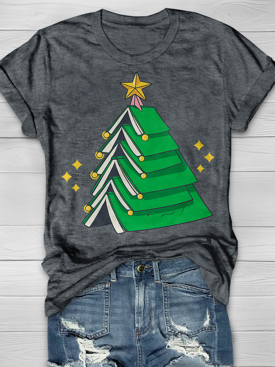 Christmas Teacher Xmas Tree Books Print Graphic T-shirts