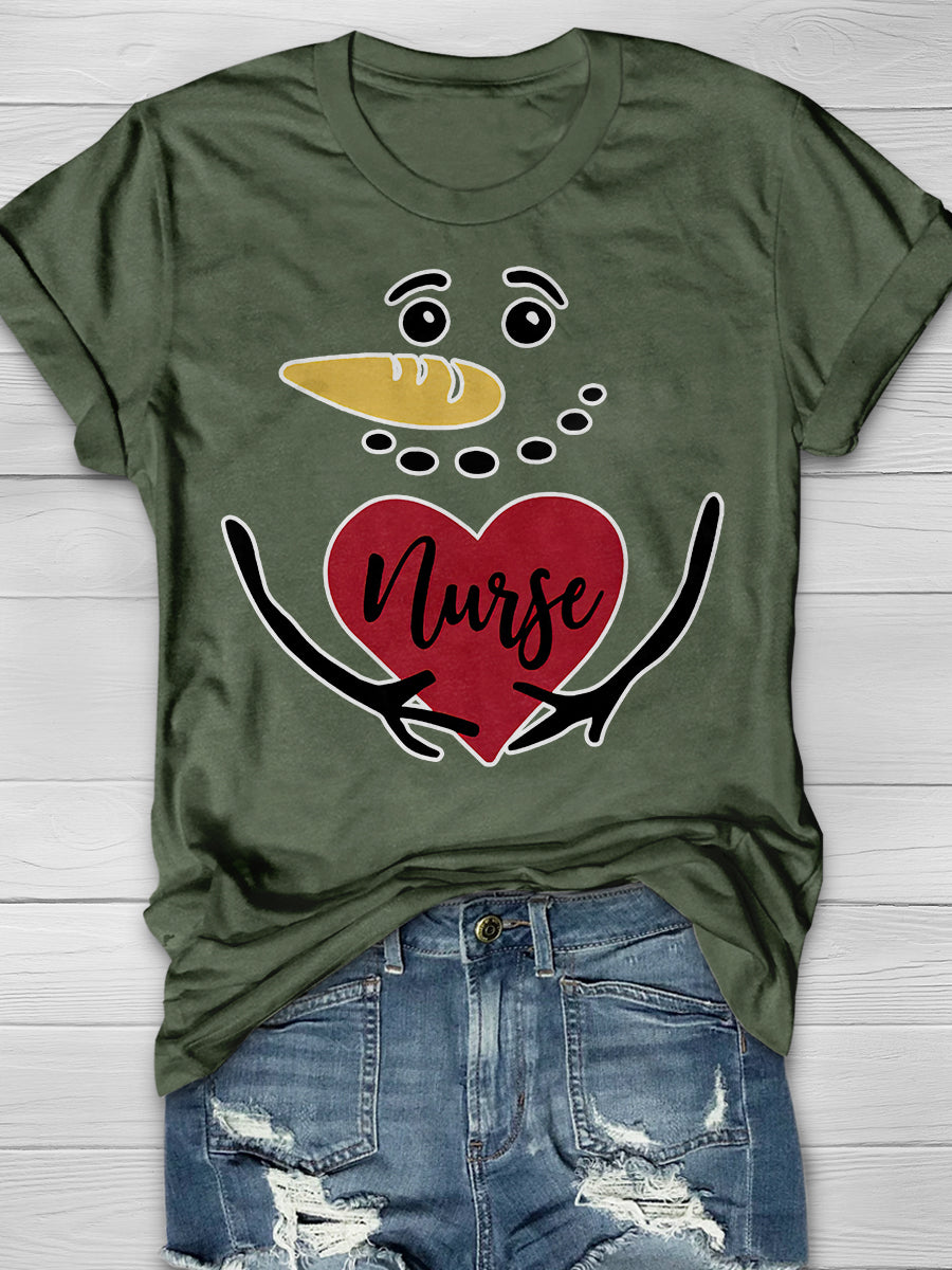 Christmas Nurse Print Short Sleeve T-shirt
