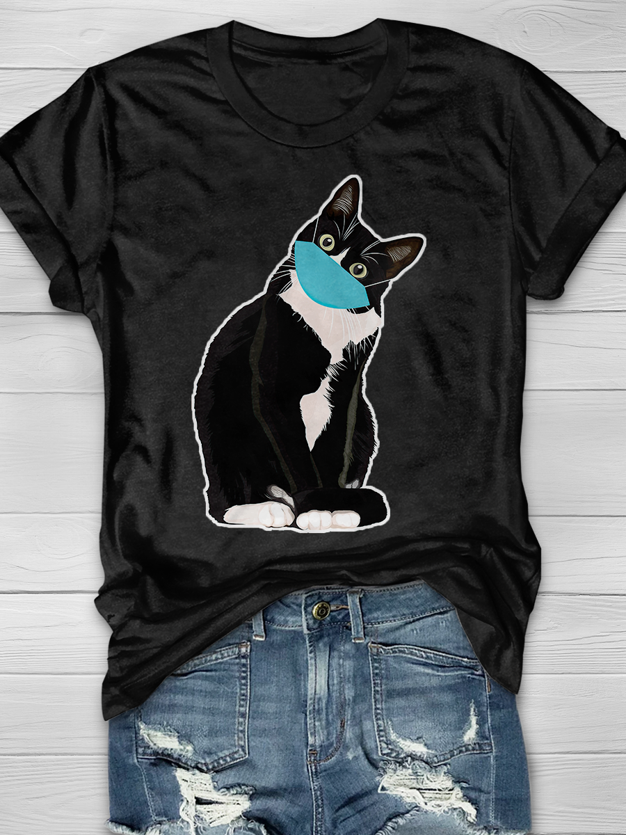 Cats Need Protection Print T-shirt