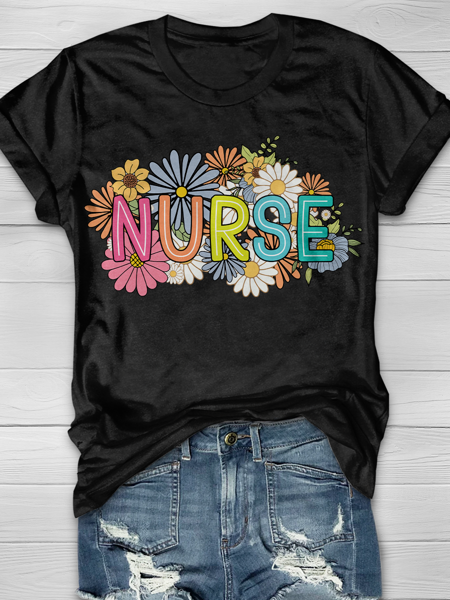 Nurse Retro Flower Graphic T-shirts