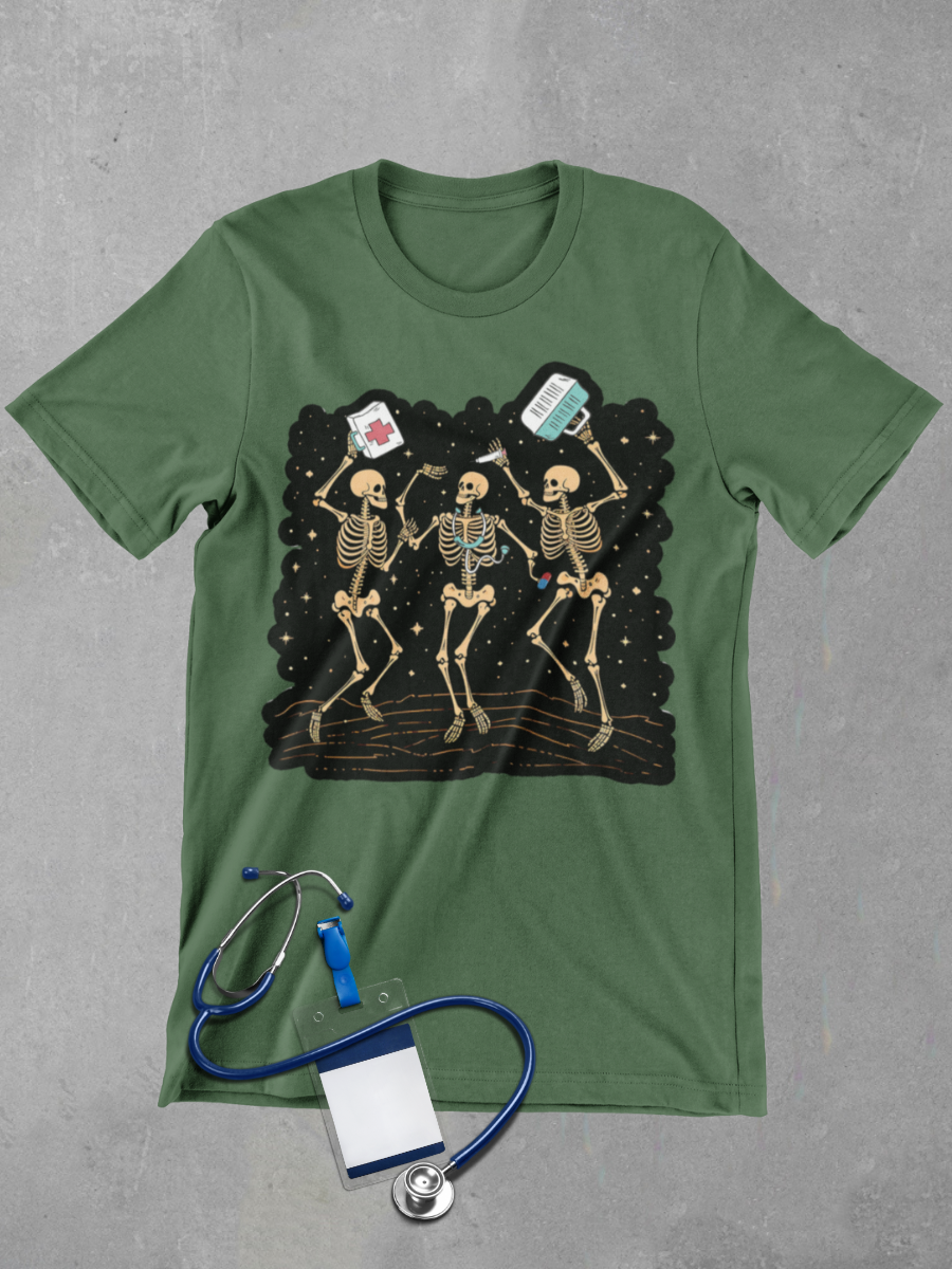 Skeleton Dancing Nurse Graphic T-shirt