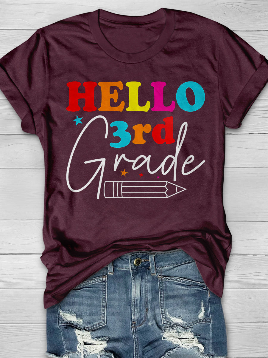 Hello 3rd Grade Print Graphic T-shirts