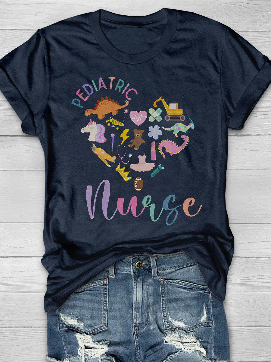 Cartoon Dinosaur Pediatric Nurse Print T-shirt