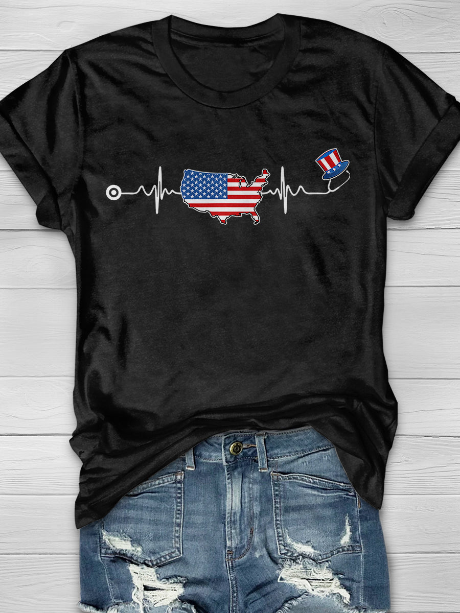 American Nurse 4th Of July Print Short Sleeve T-shirt