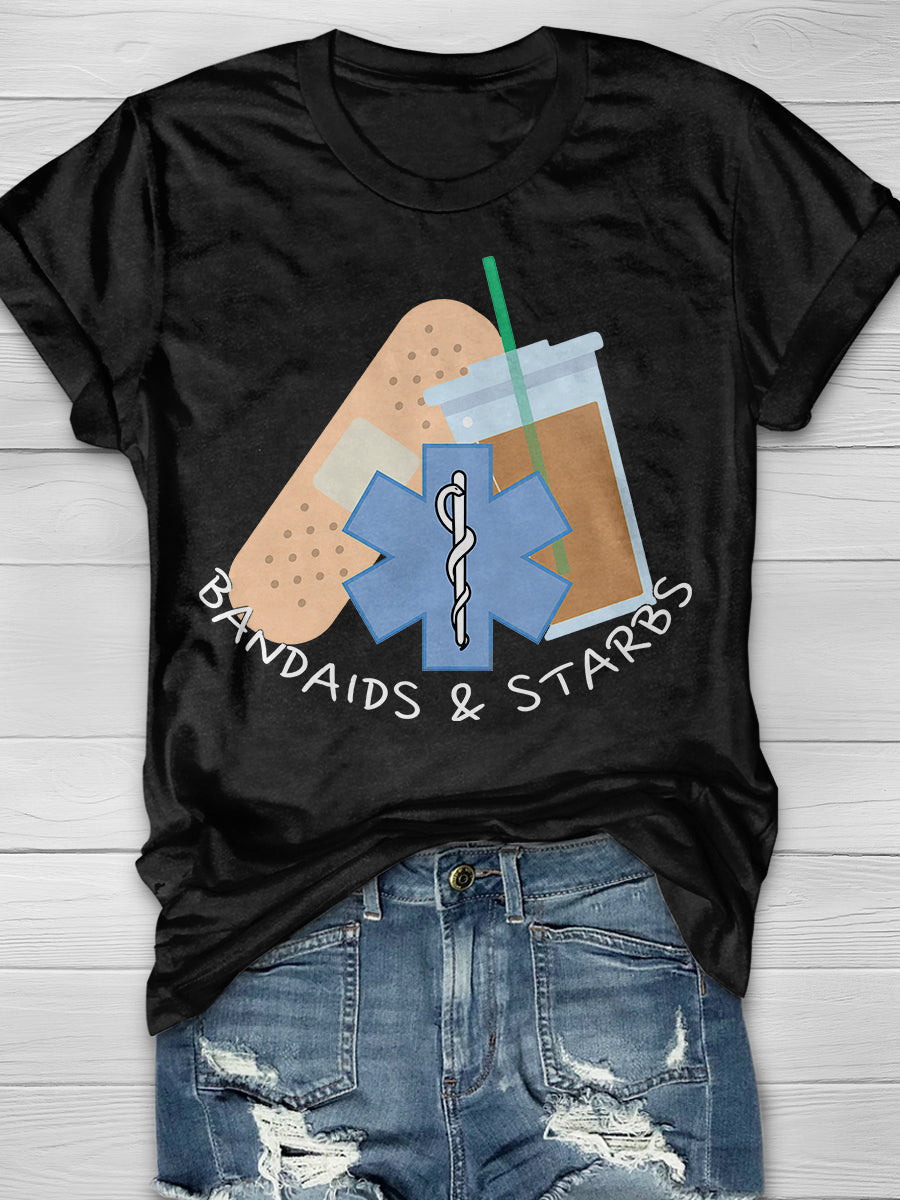 Bandaids & Starbs Print Short Sleeve T-shirt