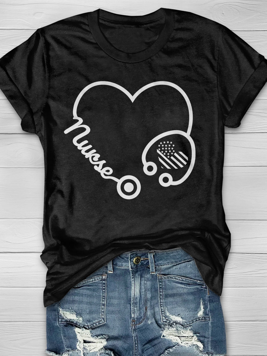 American Nurse With Stethoscope Print Short Sleeve T-shirt