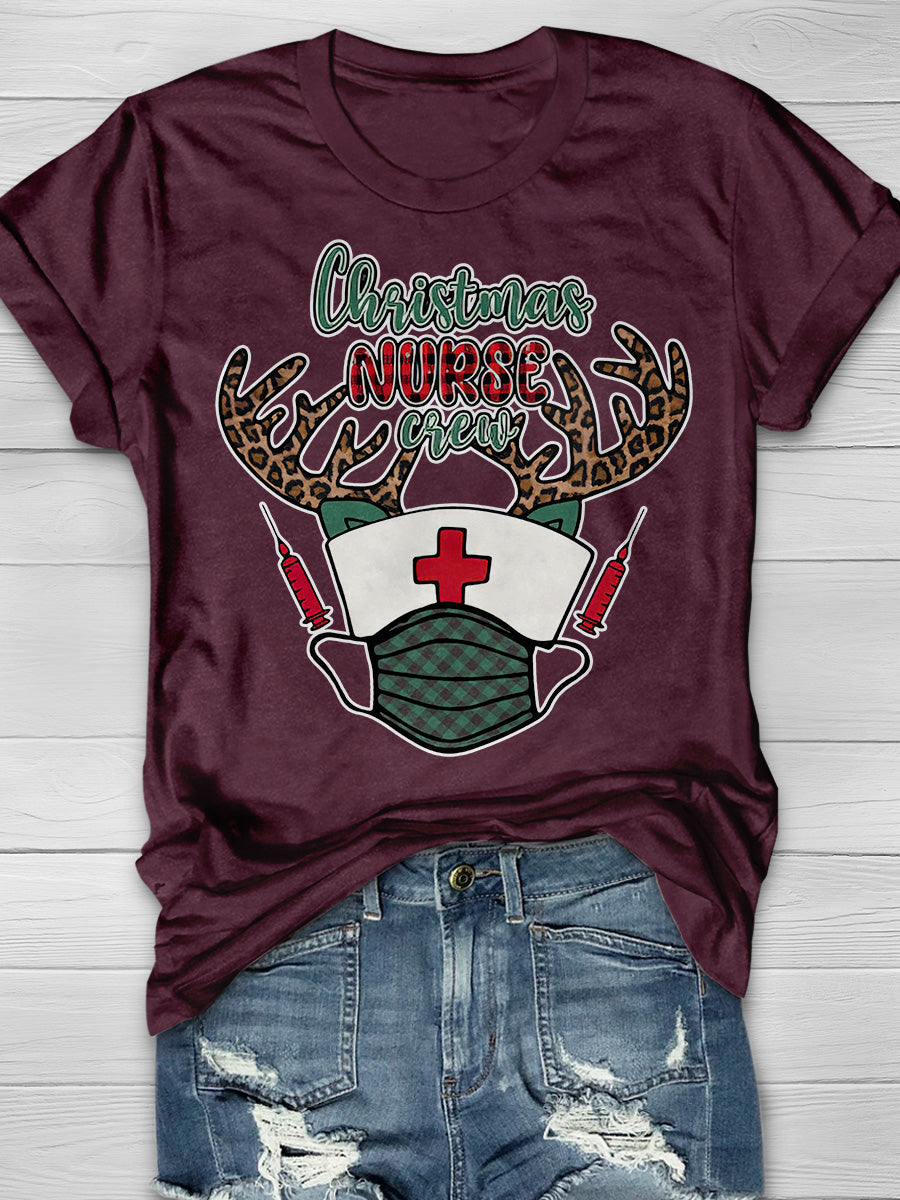 Christmas Nurse Crew Print Short Sleeve T-shirt