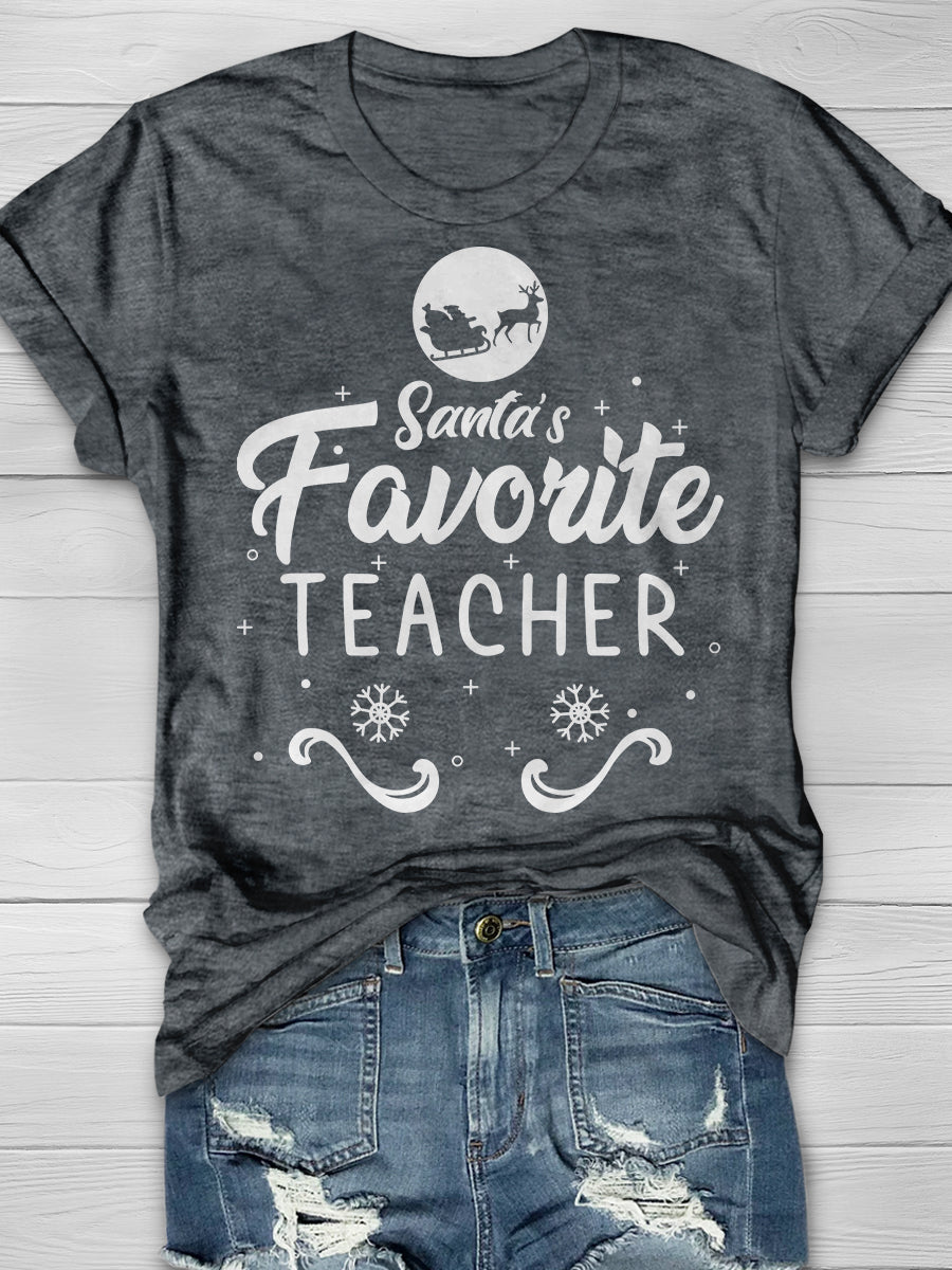 Santa's Favorite Teacher Print Graphic T-shirts