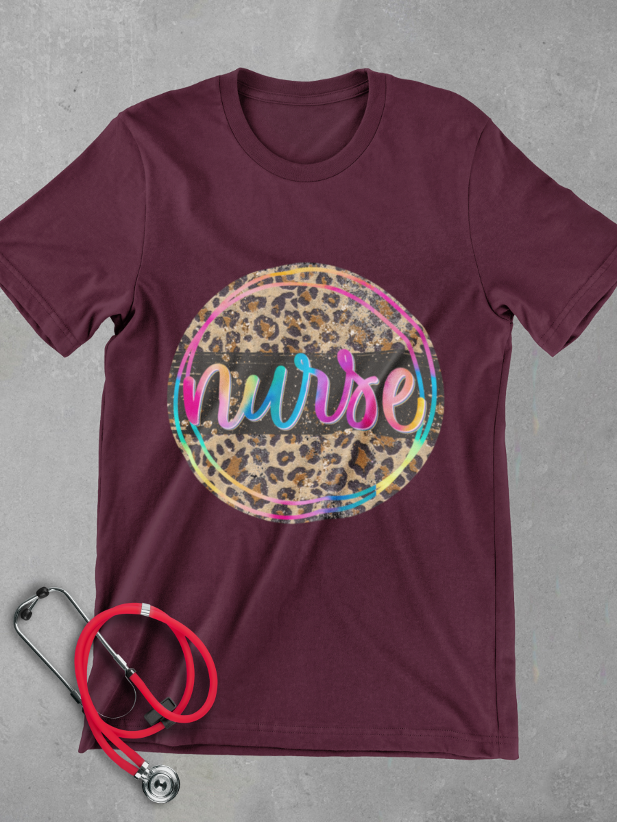 Leopard Pattern Nurse Graphic T-shirt