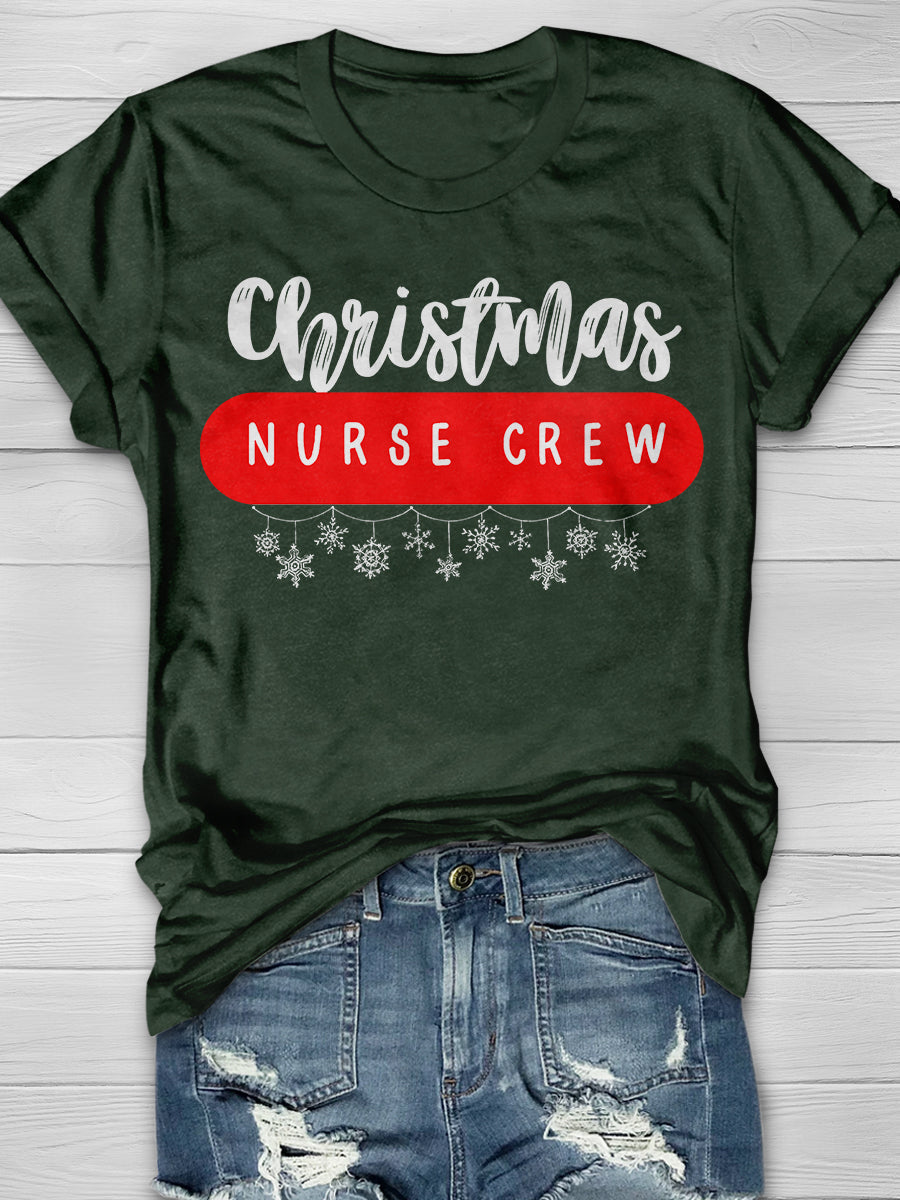 Christmas Nurse Crew Print Short Sleeve T-shirt